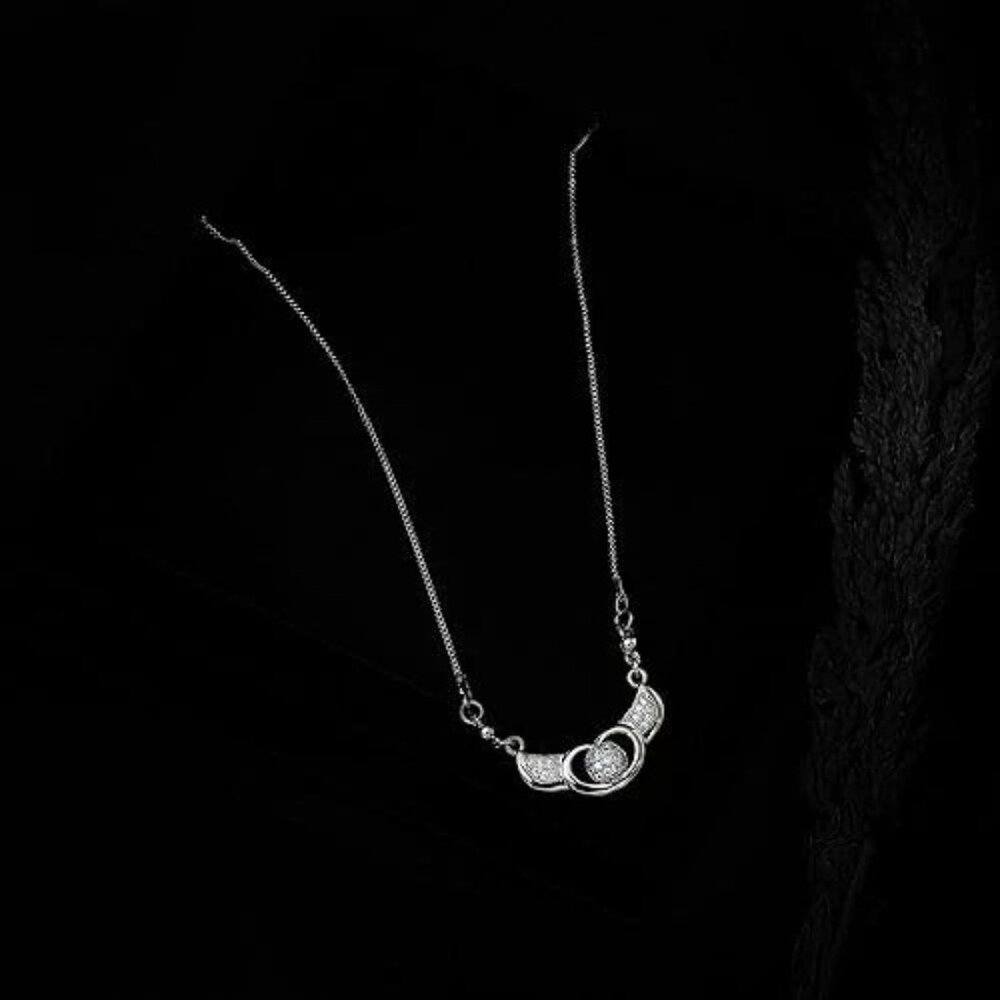 Sterling Silver Necklace with Crystal Accents for Women - 17-Inch Chain